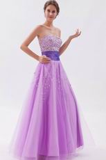 Noble Strapless Beaded Mallow Tulle Prom Party Dress With Belt