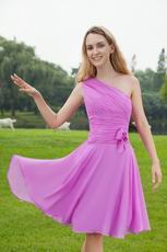 Mallow Chiffon One Shoulder Bridesmaid Dress For Girls