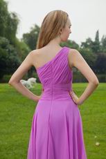 Mallow Chiffon One Shoulder Bridesmaid Dress For Girls