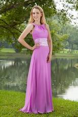 Scoop Bateau Lilac Chiffon Fashion Long Bridesmaid Dress