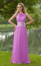 Scoop Bateau Lilac Chiffon Fashion Long Bridesmaid Dress