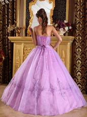 Strapless Lilac Embroidery Bottom Skirt Dress To Quinceanera