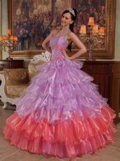 Lilac And Hot Pink Contrast Color Fashion Halter Quinceanera Dress