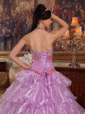 Lilac And Hot Pink Contrast Color Fashion Halter Quinceanera Dress