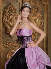 Strapless Appliqued Puffy Quinceanera Gown Lilac And Black