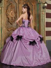 Strapless Appliqued Puffy Quinceanera Gown Lilac And Black