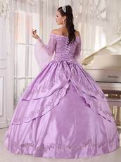 Off Shoulder Half Sleeves Lilac Puffy Skirt 2014 Quinceanera Dress