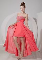 Discount High-low Watermelon Prom Dress With Beading