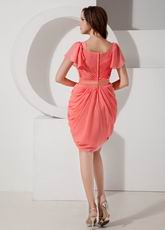 V-neck Short Sleeves Watermelon Chiffon Mini Prom Dress