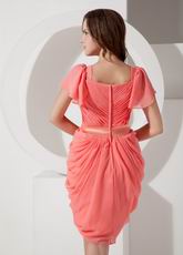 V-neck Short Sleeves Watermelon Chiffon Mini Prom Dress