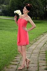 Simple V Hot Pink Chiffon Short Bridesmaid Dress