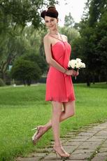 Simple V Hot Pink Chiffon Short Bridesmaid Dress