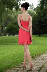 Simple V Hot Pink Chiffon Short Bridesmaid Dress