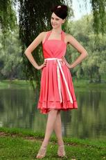 Pretty Halter Pink Bridesmaid Dress With Ribbon On Sale