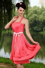 Pretty Halter Pink Bridesmaid Dress With Ribbon On Sale