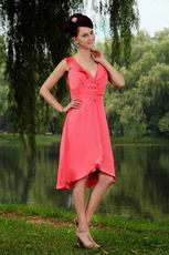 V Neck Design Pink Girls Short Evening Dress Cheap