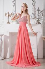 Cheap Beaded A-line Style Pink Chiffon Evening Dress