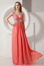 Inexpensive Straps Floor Length Watermelon Chiffon Prom Dress