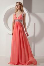 Inexpensive Straps Floor Length Watermelon Chiffon Prom Dress