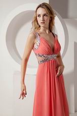 Inexpensive Straps Floor Length Watermelon Chiffon Prom Dress