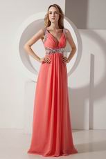 Inexpensive Straps Floor Length Watermelon Chiffon Prom Dress