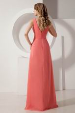 Inexpensive Straps Floor Length Watermelon Chiffon Prom Dress