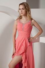 Watermelon Chiffon High Low Skirt La Femme Prom Dresses