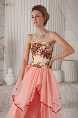 Pink Strapless Printed Floor-length Layers Butterfly Prom Dress