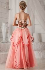 Pink Strapless Printed Floor-length Layers Butterfly Prom Dress