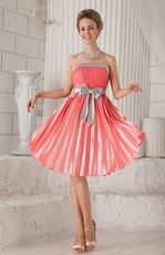 Strapless Knee-length Watermelon Prom Dress With Bowknot