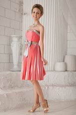 Strapless Knee-length Watermelon Prom Dress With Bowknot