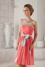 Strapless Knee-length Watermelon Prom Dress With Bowknot