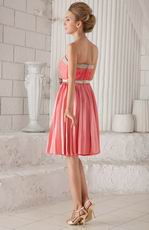 Strapless Knee-length Watermelon Prom Dress With Bowknot