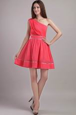 A-line One Shoulder Skirt Designer Coral Red Short Prom Dress