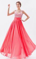 Princess Straps Beaded Jacinth Chiffon Evening Party Dress