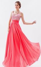 Princess Straps Beaded Jacinth Chiffon Evening Party Dress