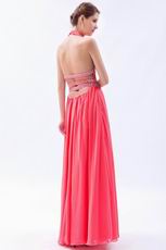 Cheap Halter Front Split Deep Pink Chiffon Evening Dress