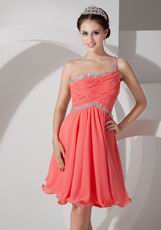 Sexy One Shoulder Watermelon Chiffon Fabric Sweet 16 Dress