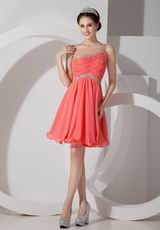 Sexy One Shoulder Watermelon Chiffon Fabric Sweet 16 Dress