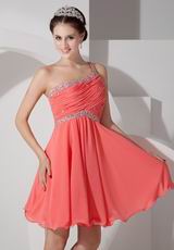 Sexy One Shoulder Watermelon Chiffon Fabric Sweet 16 Dress