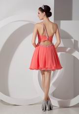 Sexy One Shoulder Watermelon Chiffon Fabric Sweet 16 Dress