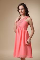 Watermelon Beaded Short Prom Dress With One Shoulder Skirt