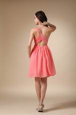 Watermelon Beaded Short Prom Dress With One Shoulder Skirt