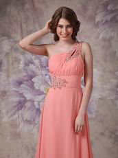 One Shoulder Watermelon Chiffon Cheap Dress For Prom 2014 Wear