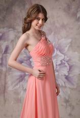 One Shoulder Watermelon Chiffon Cheap Dress For Prom 2014 Wear