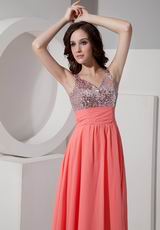 Straps Watermelon Best Prom Dress With Sequin Bodice