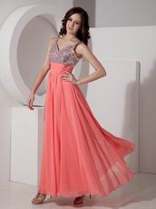 Straps Watermelon Best Prom Dress With Sequin Bodice