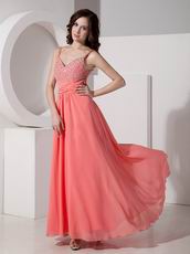 Straps Watermelon Chiffon Evening Dress For Cheap Price