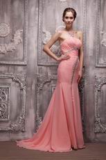 Watermelon Strapless Fishtail Skirt With Split Evening Dress