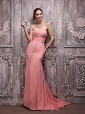Watermelon Strapless Fishtail Skirt With Split Evening Dress